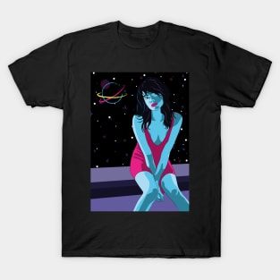 chica sentada con el fondo el espacio T-Shirt